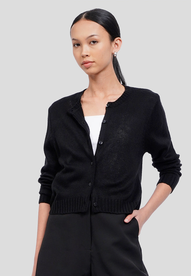 Round Neck Textured Cardigan