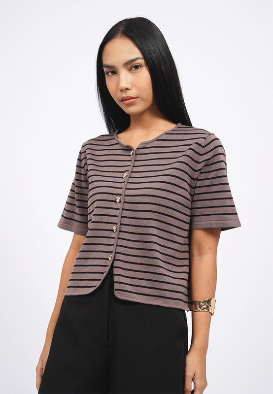 Short Sleeve Stripes Cardigan
