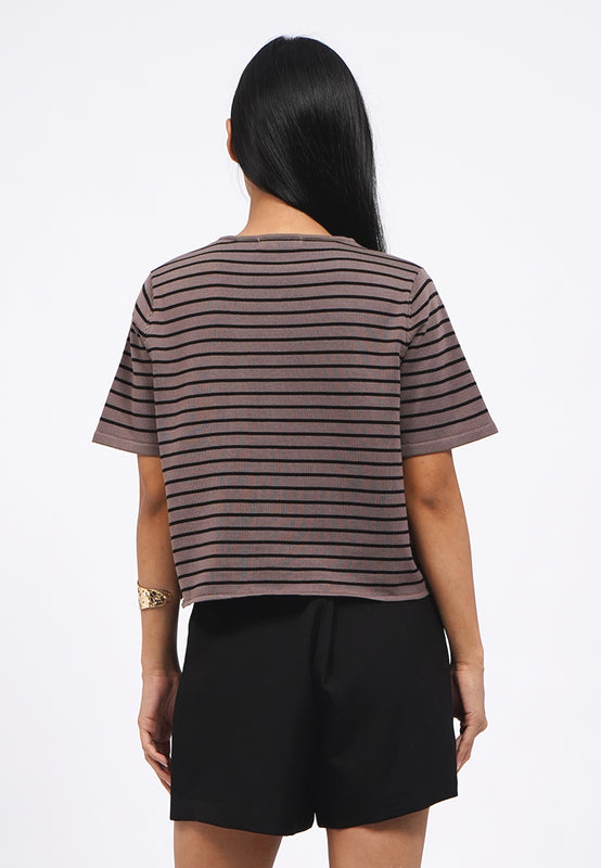 Short Sleeve Stripes Cardigan