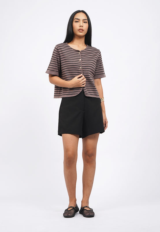 Short Sleeve Stripes Cardigan