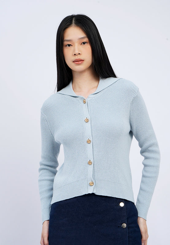 Wide Collar Long Sleeve Cardigan
