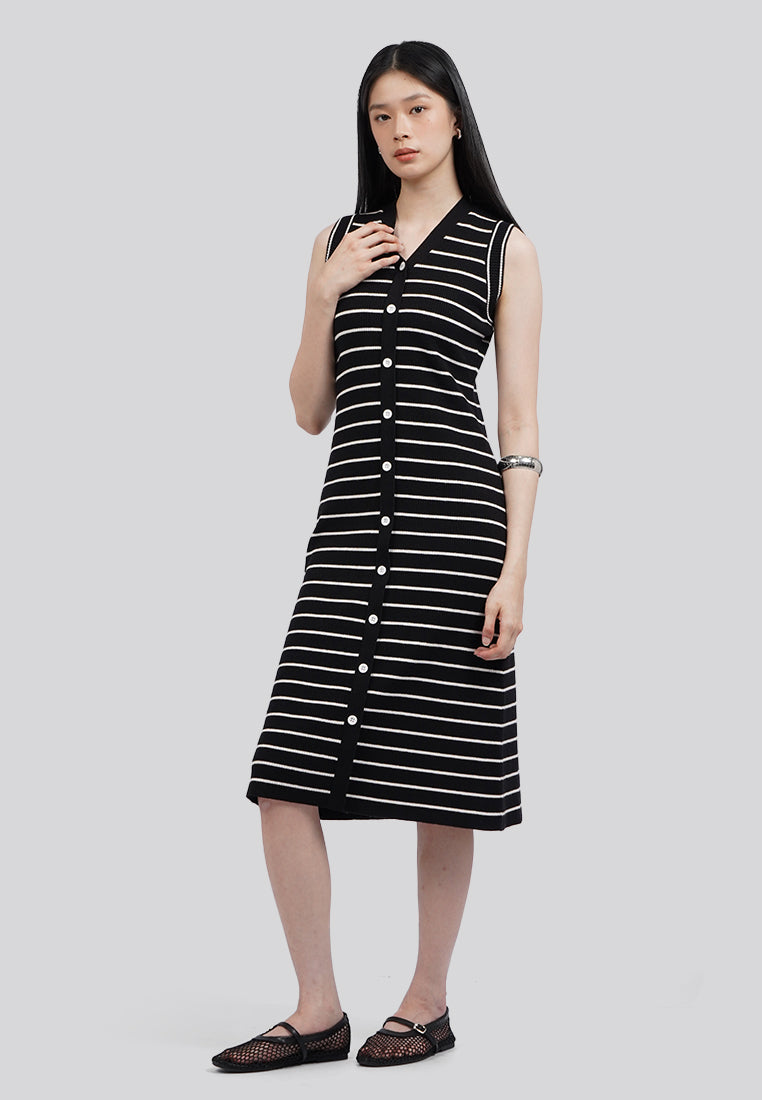 Sleeveless Stripes Knit Midi Dress