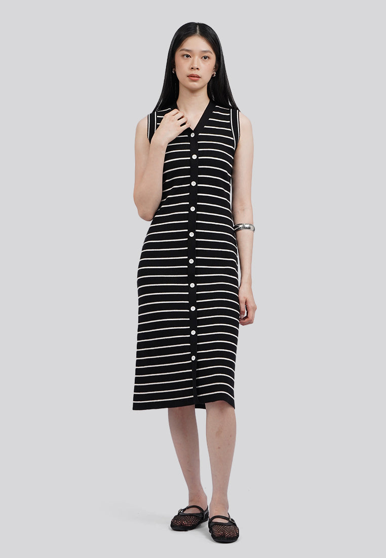 Sleeveless Stripes Knit Midi Dress