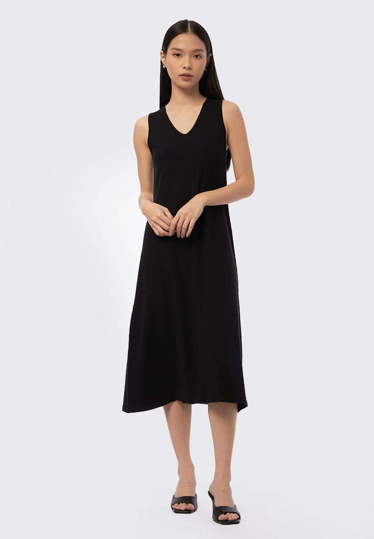V-Neck Knitted Midi Dress