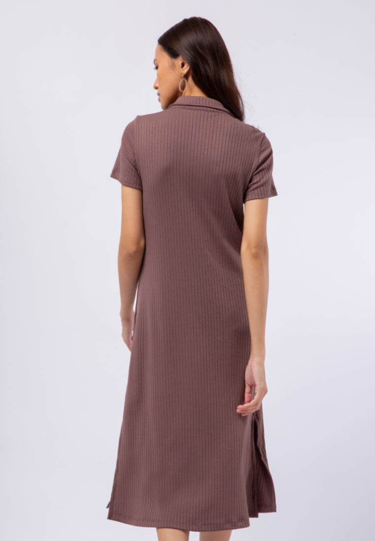 Knit Polo Dress with Side Slit