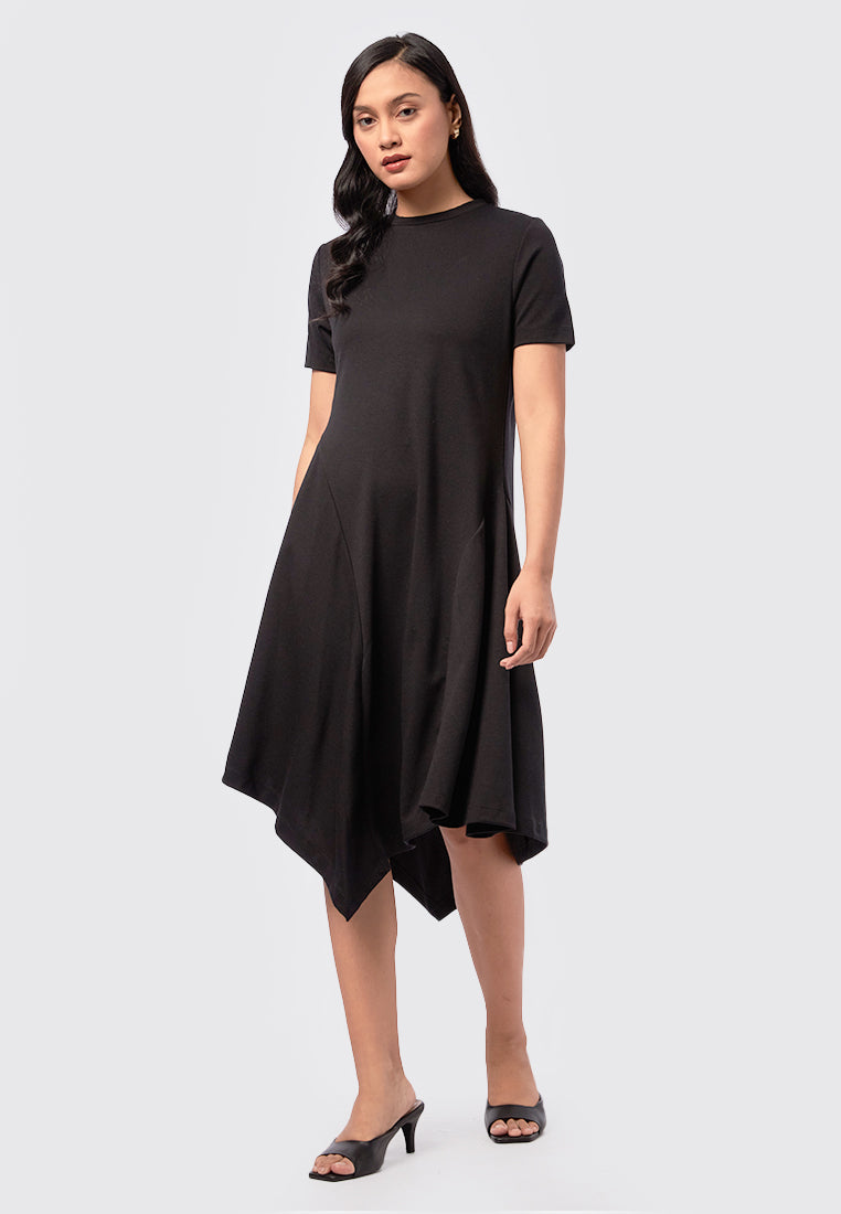 Asymmetric Short Sleeve Midi Dress