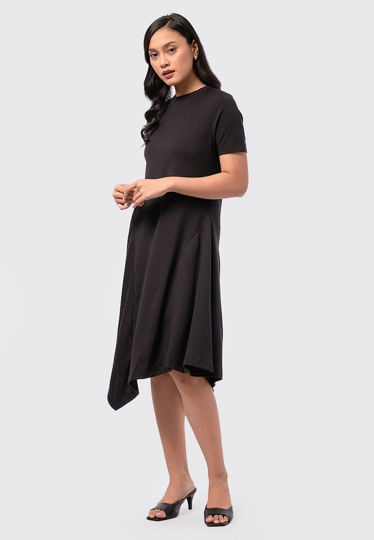 Asymmetric Short Sleeve Midi Dress
