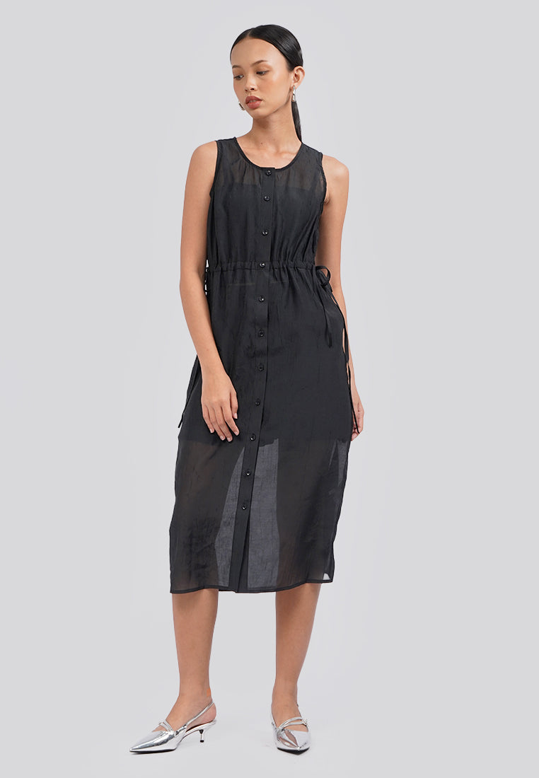 Sleeveless Midi Dress with Front Button