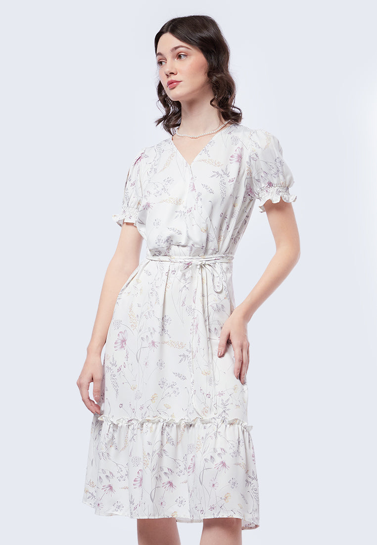 Printed Wrap Midi Dress