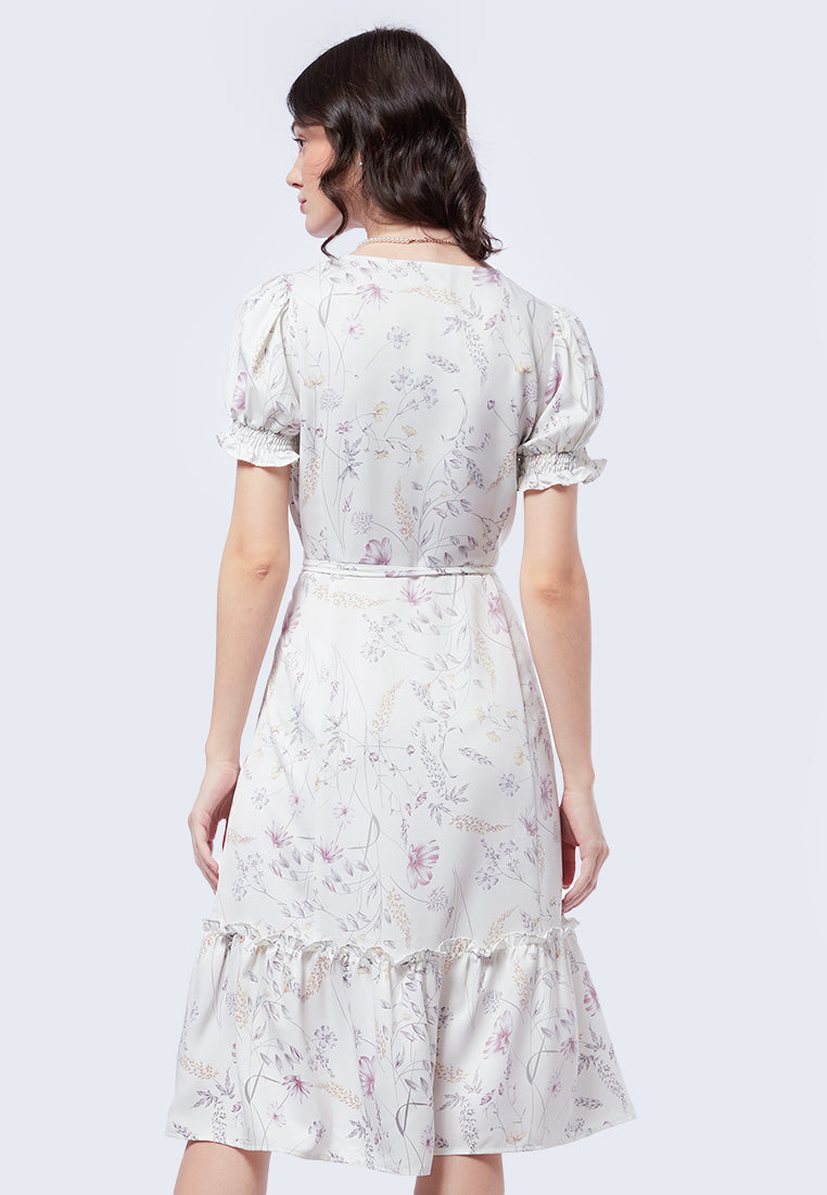 Printed Wrap Midi Dress