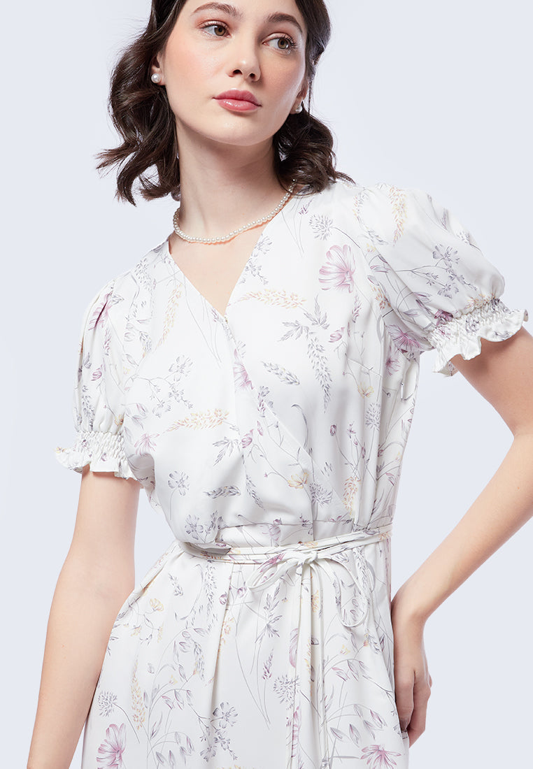 Printed Wrap Midi Dress