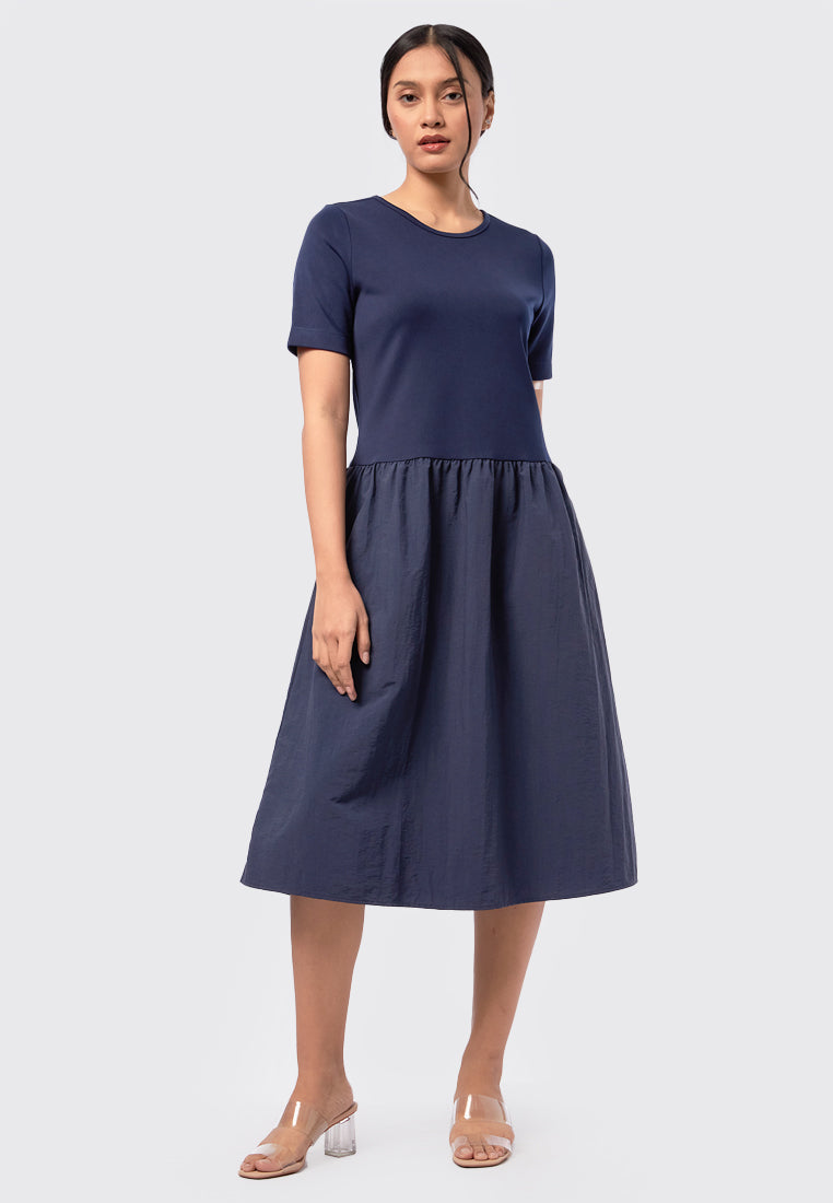 Contrast Panel Midi Dress