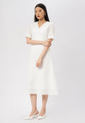 V-Neck Short Sleeve Midi Dress Off White