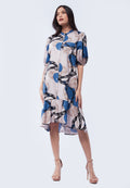 Batik Midi Dress with Balloon Sleeve
