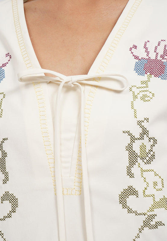 Embroidered Long Sleeve Midi Dress