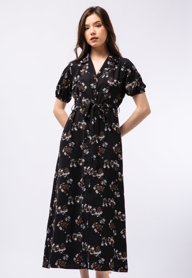 Notch Collar Midi Dress