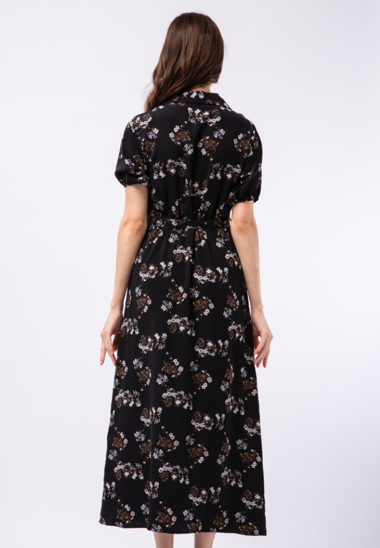 Notch Collar Midi Dress