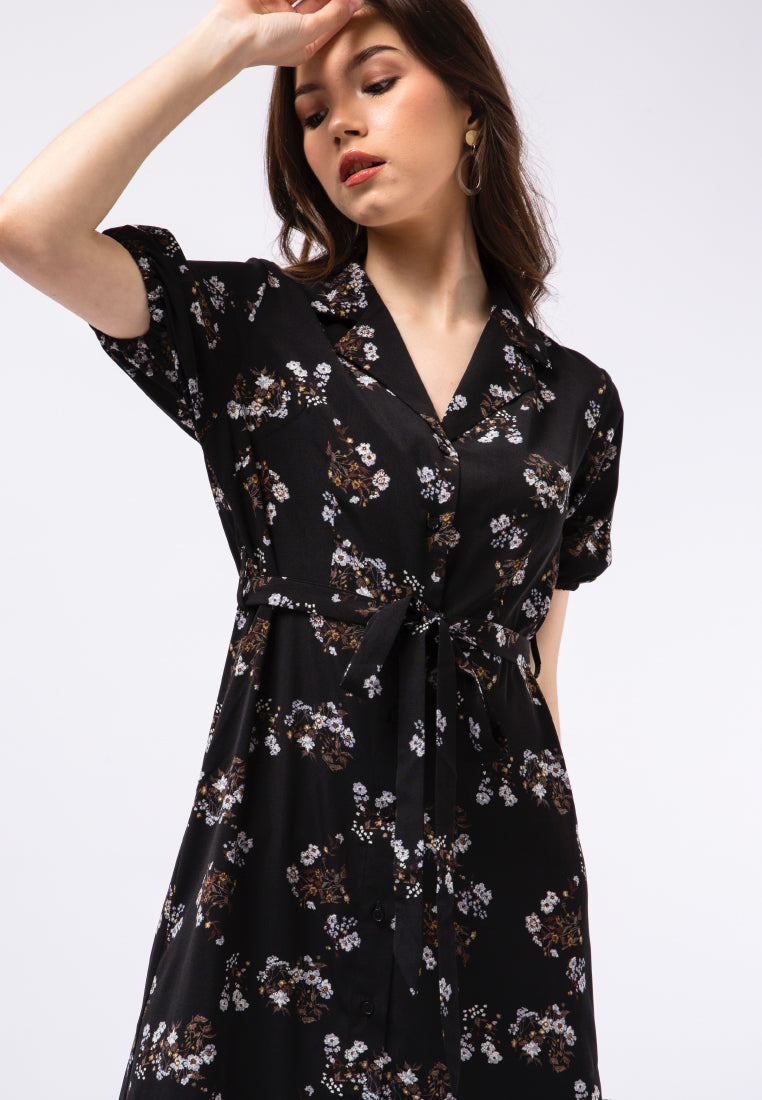 Notch Collar Midi Dress