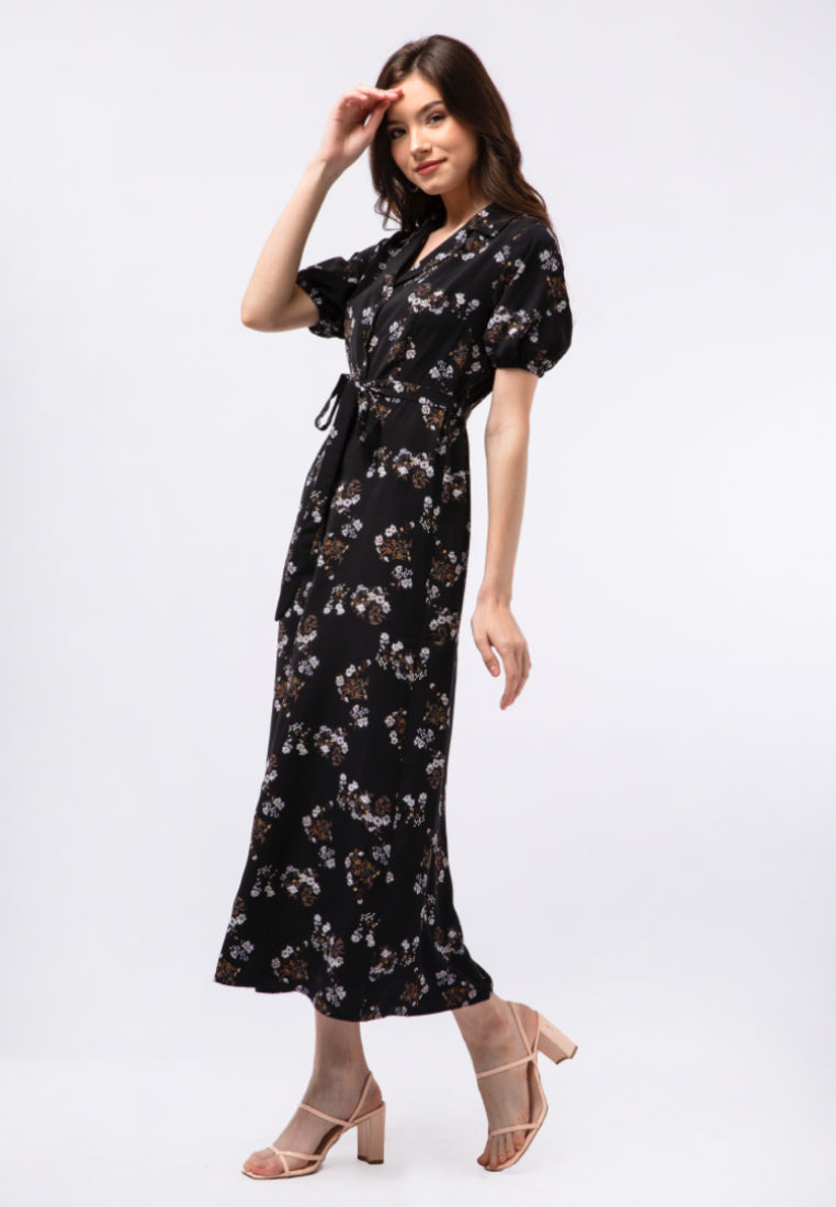 Notch Collar Midi Dress