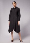 Asymmetric Hem Long Sleeve Dress