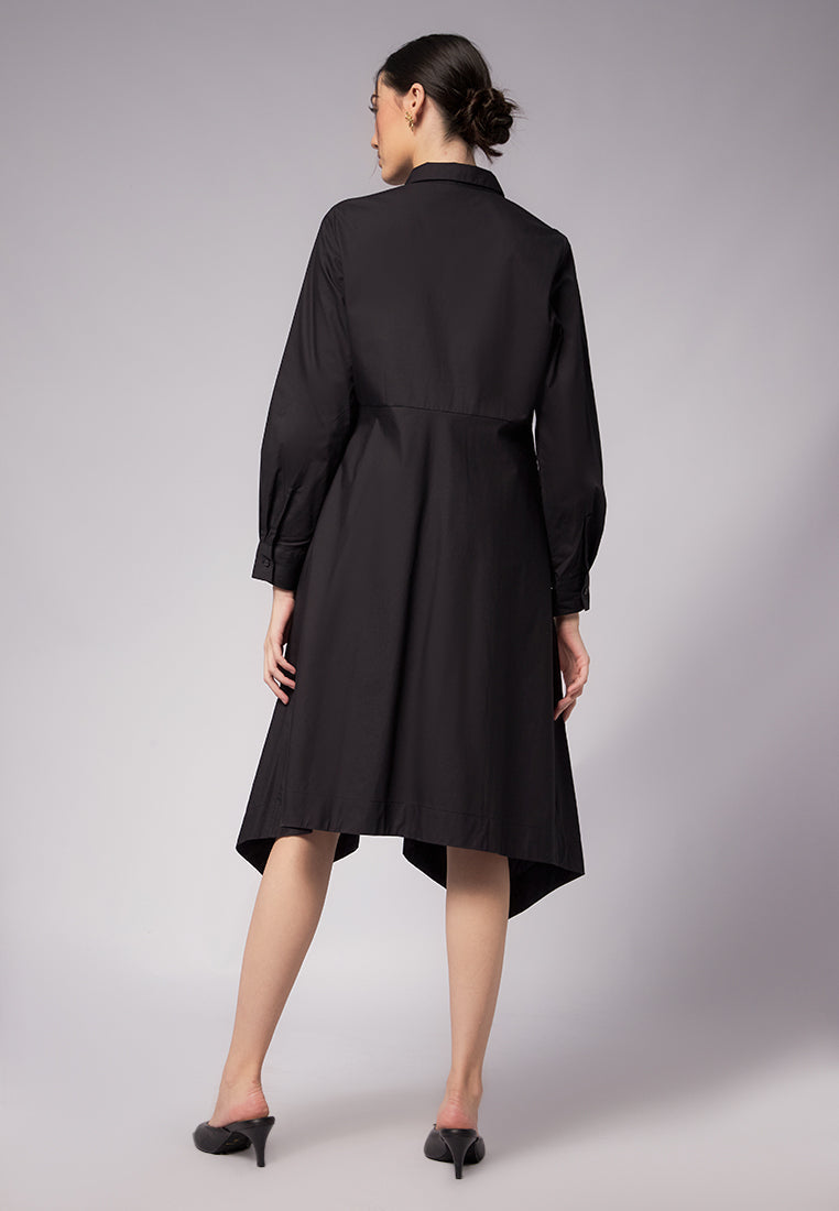 Asymmetric Hem Long Sleeve Dress