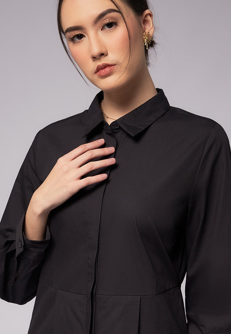 Asymmetric Hem Long Sleeve Dress