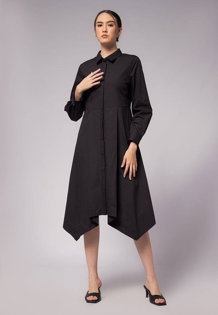 Asymmetric Hem Long Sleeve Dress