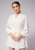Belted Crinkle V-Neck Tunic Dress