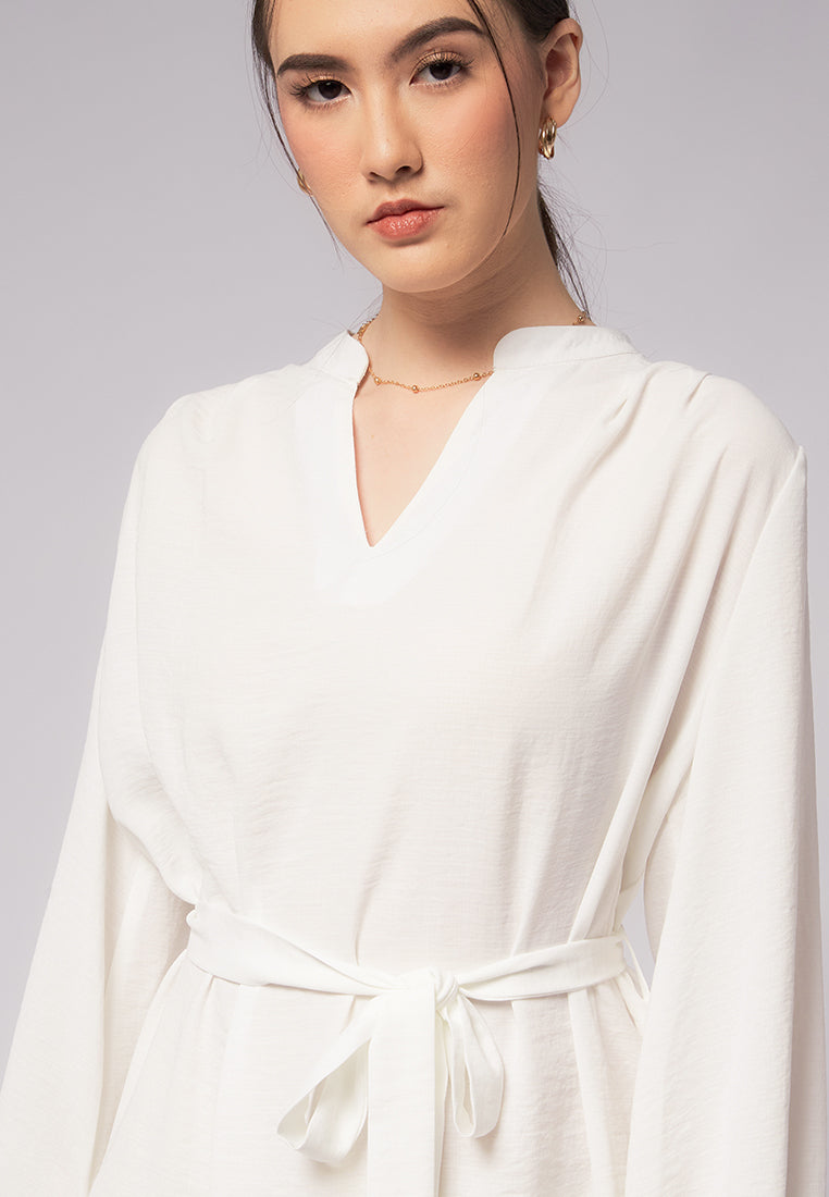 Belted Crinkle V-Neck Tunic Dress