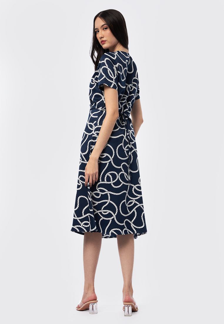 Short Sleeve Printed Midi Dress
