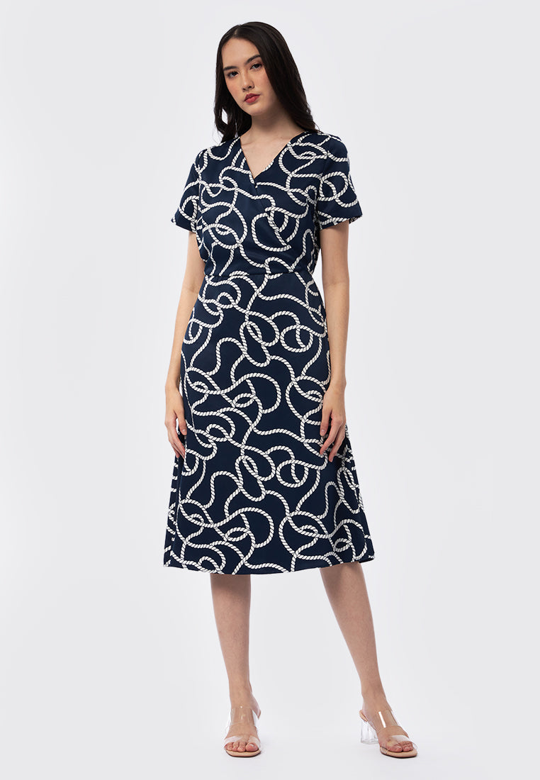 Short Sleeve Printed Midi Dress