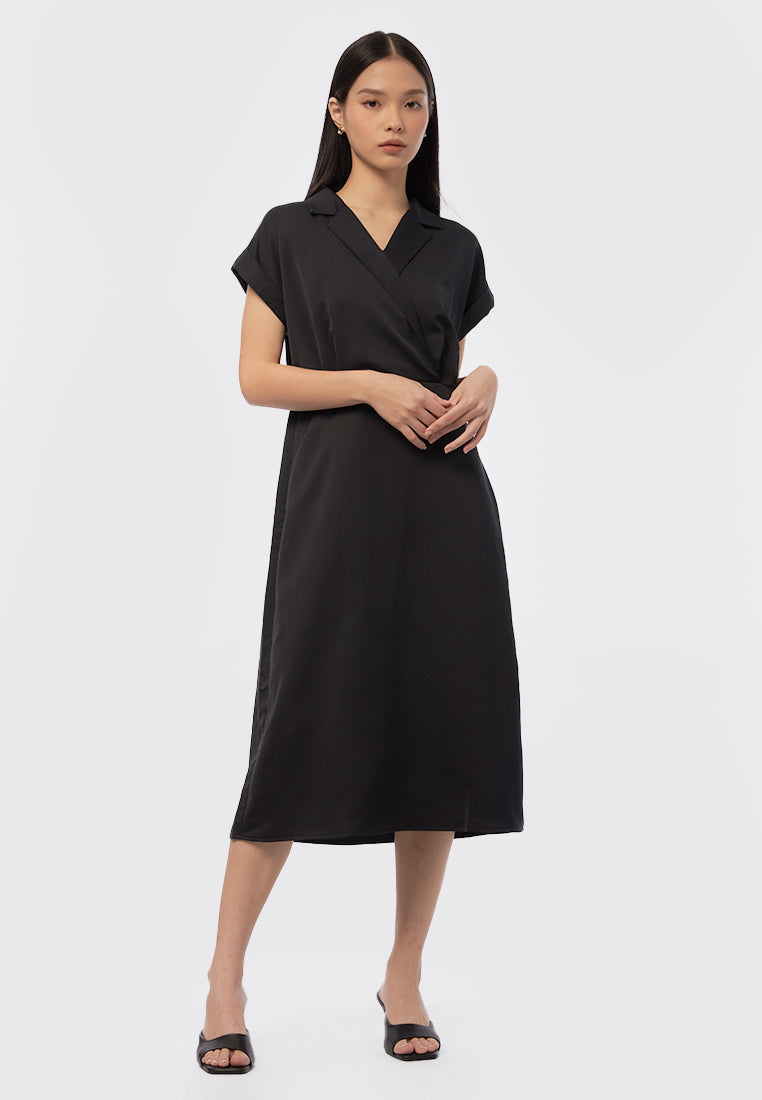 Short Sleeves Wrap Midi Dress
