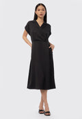 Short Sleeves Wrap Midi Dress