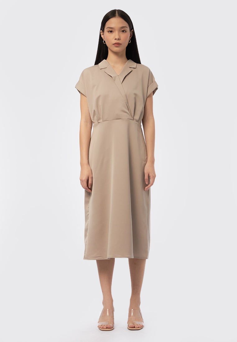 Short Sleeves Wrap Midi Dress