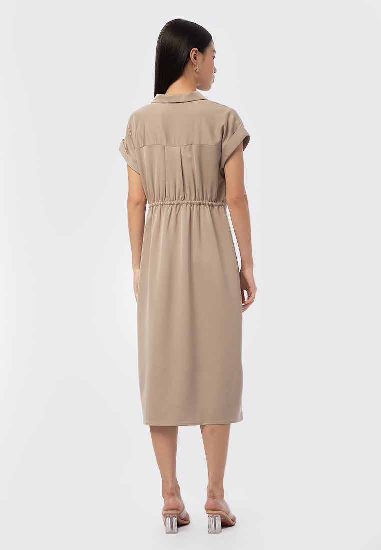 Short Sleeves Wrap Midi Dress