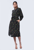 Ruffled Neck Midi Dress