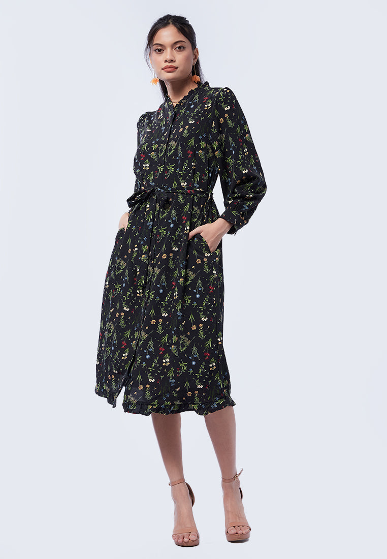 Ruffled Neck Midi Dress