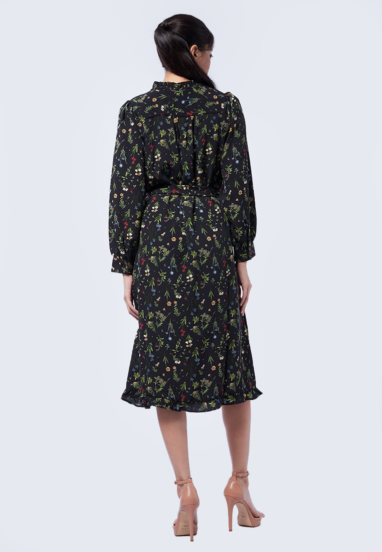 Ruffled Neck Midi Dress