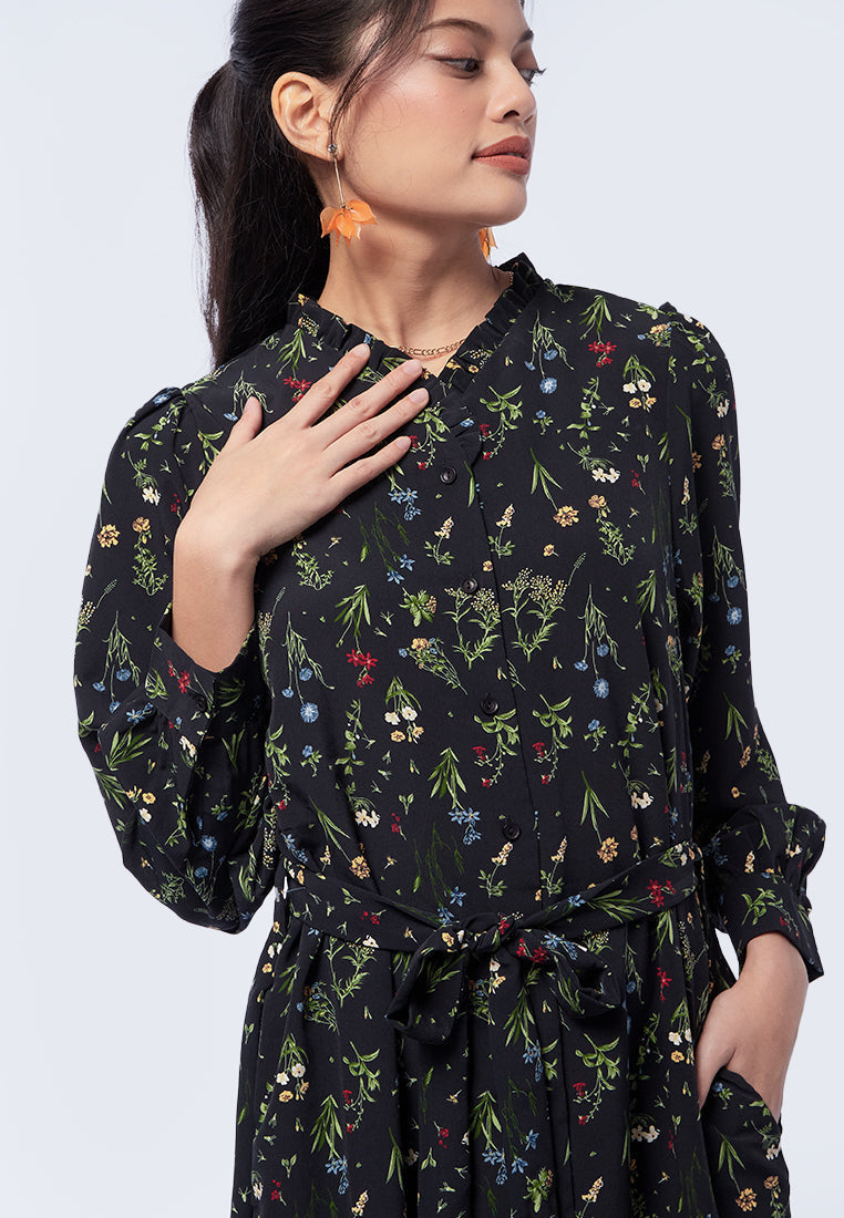 Ruffled Neck Midi Dress