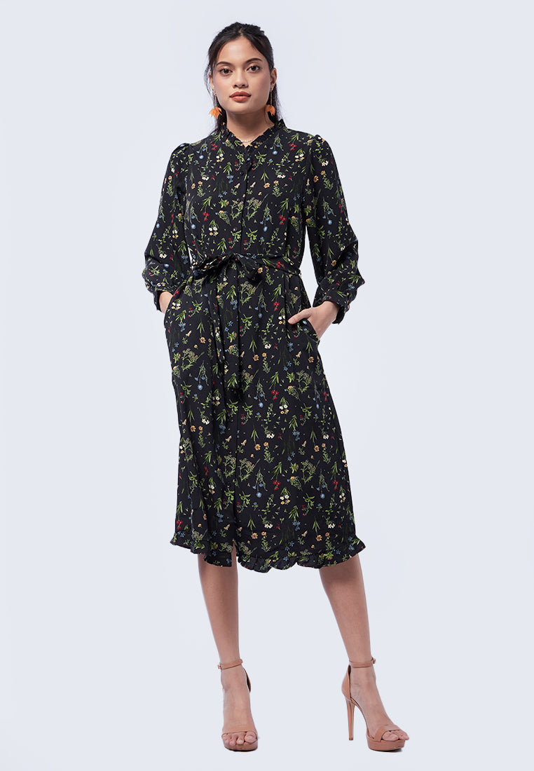 Ruffled Neck Midi Dress
