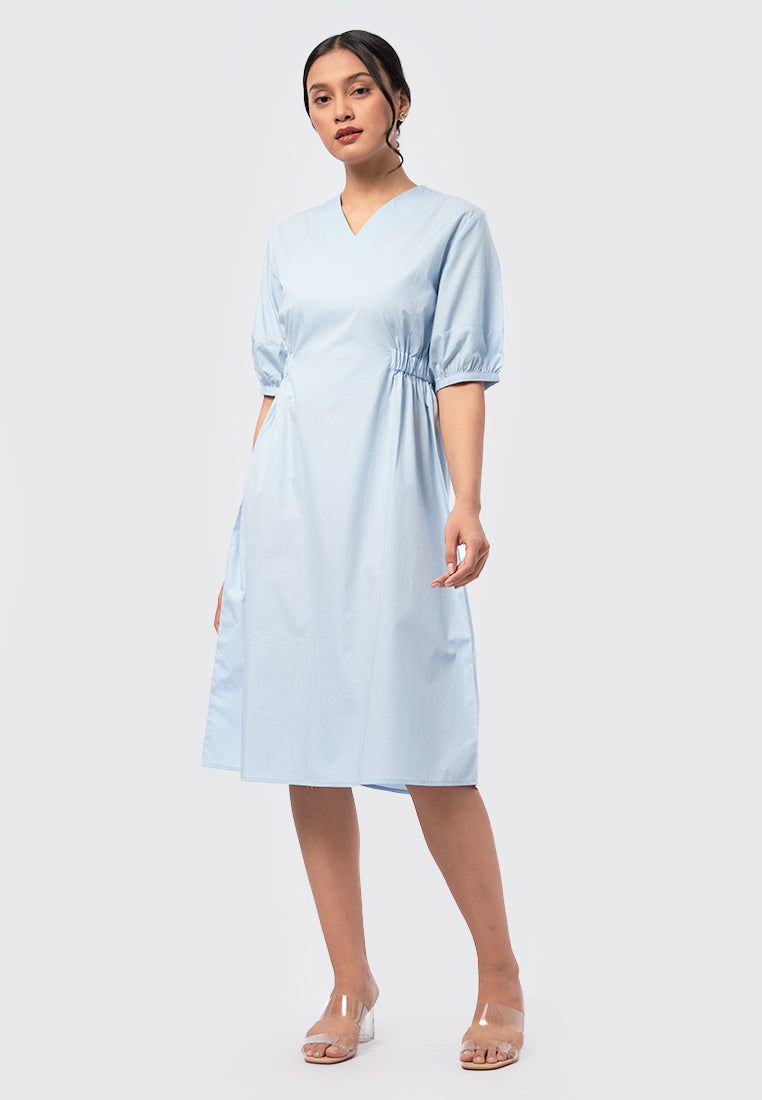V-Neck Short Sleeve Midi Dress Lt.Blue