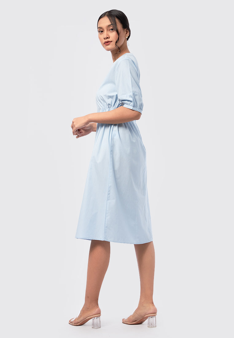V-Neck Short Sleeve Midi Dress Lt.Blue