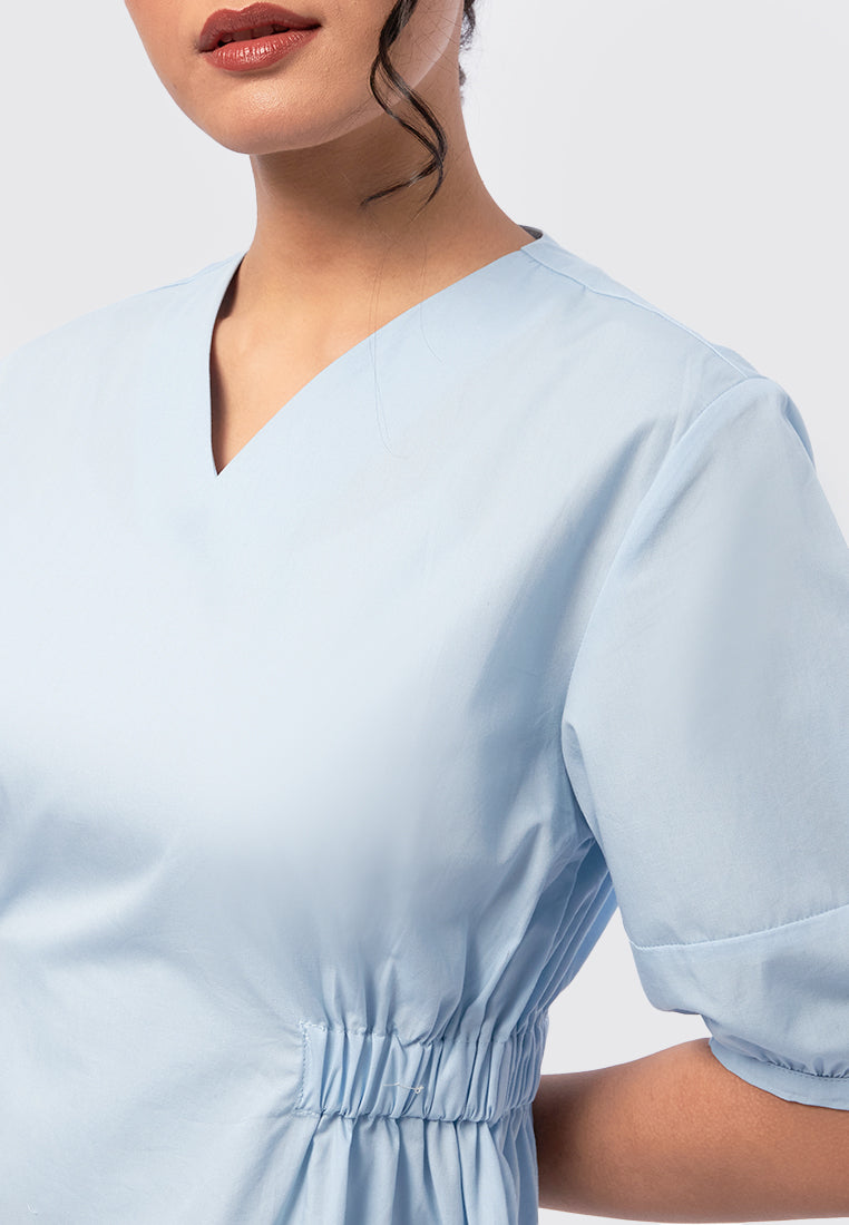 V-Neck Short Sleeve Midi Dress Lt.Blue