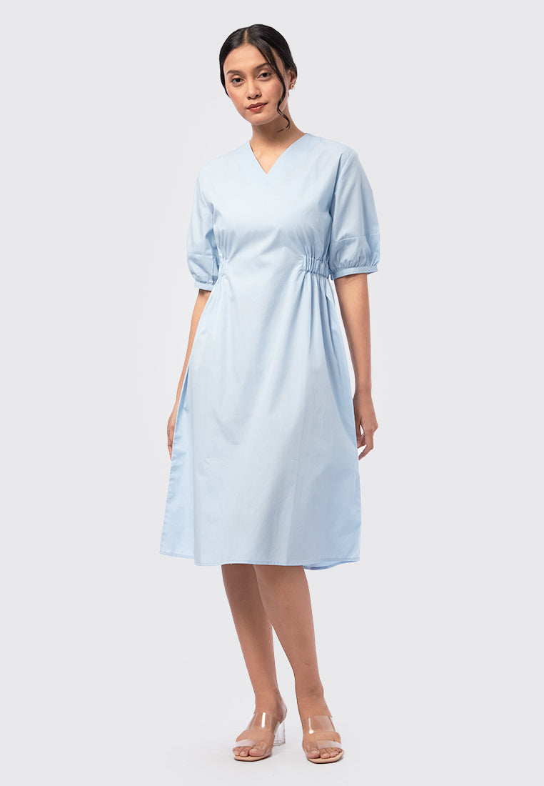 V-Neck Short Sleeve Midi Dress Lt.Blue