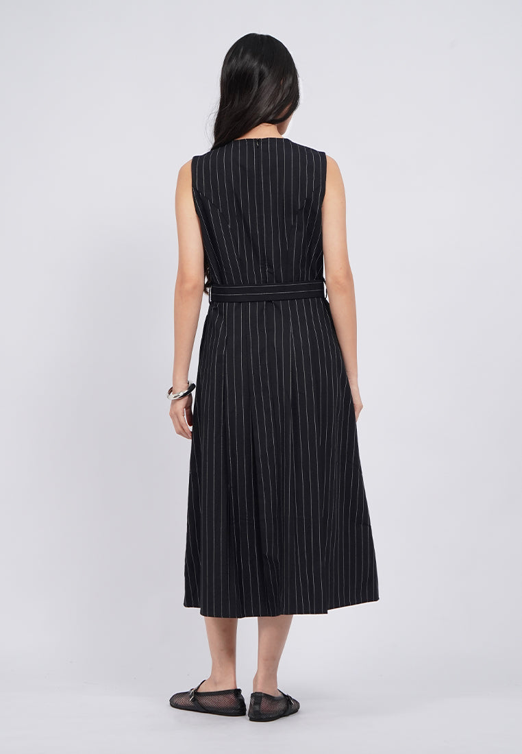 Sleeveless Belted Midi Dress