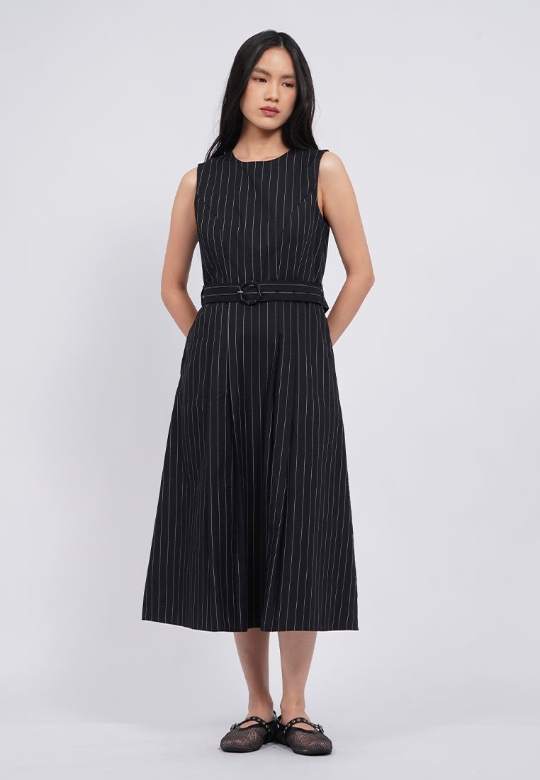 Sleeveless Belted Midi Dress
