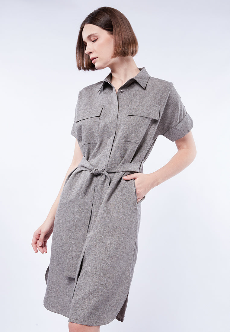 Midi Shirt Dress with Belt Details