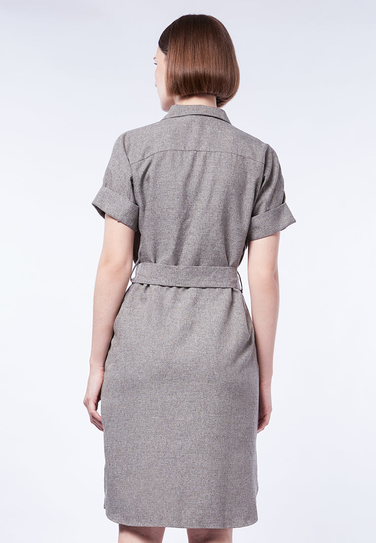Midi Shirt Dress with Belt Details