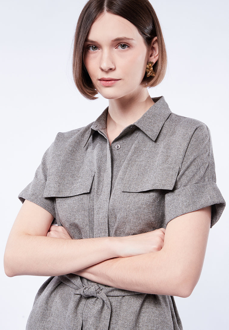 Midi Shirt Dress with Belt Details
