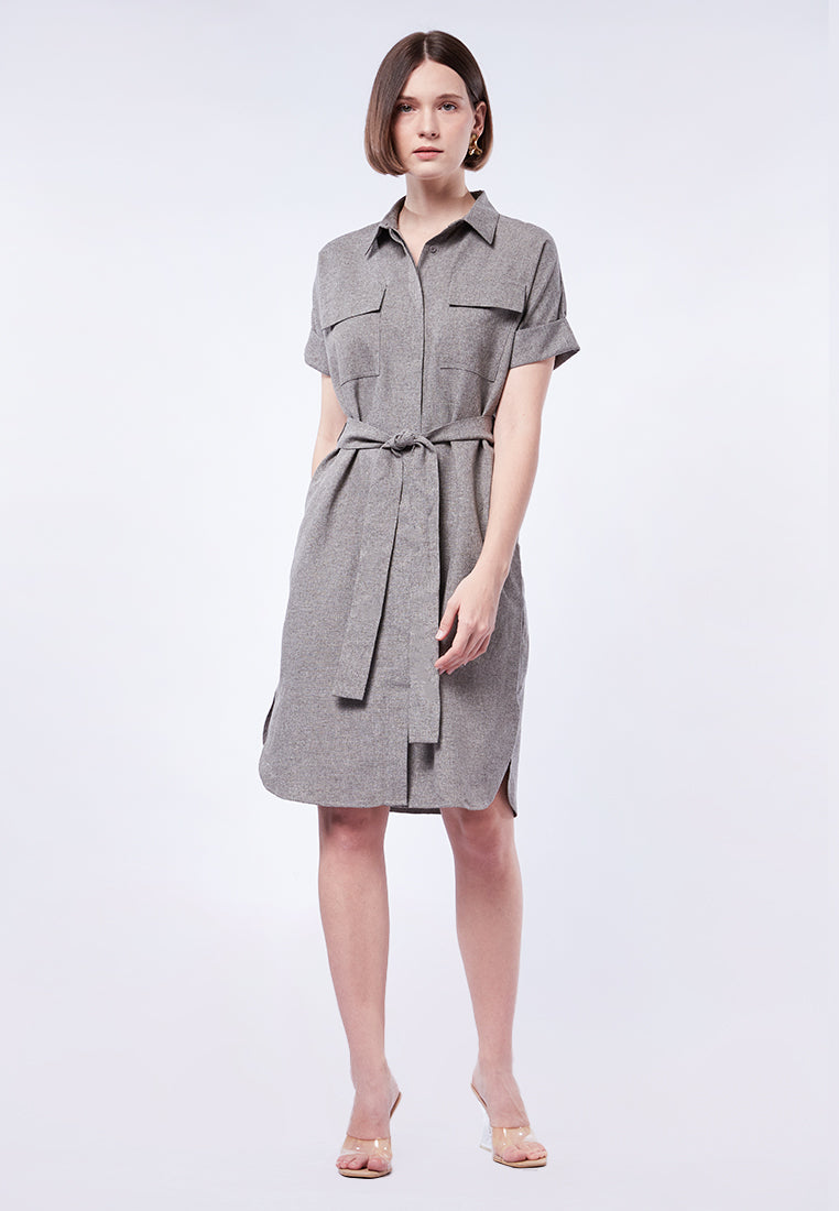 Midi Shirt Dress with Belt Details